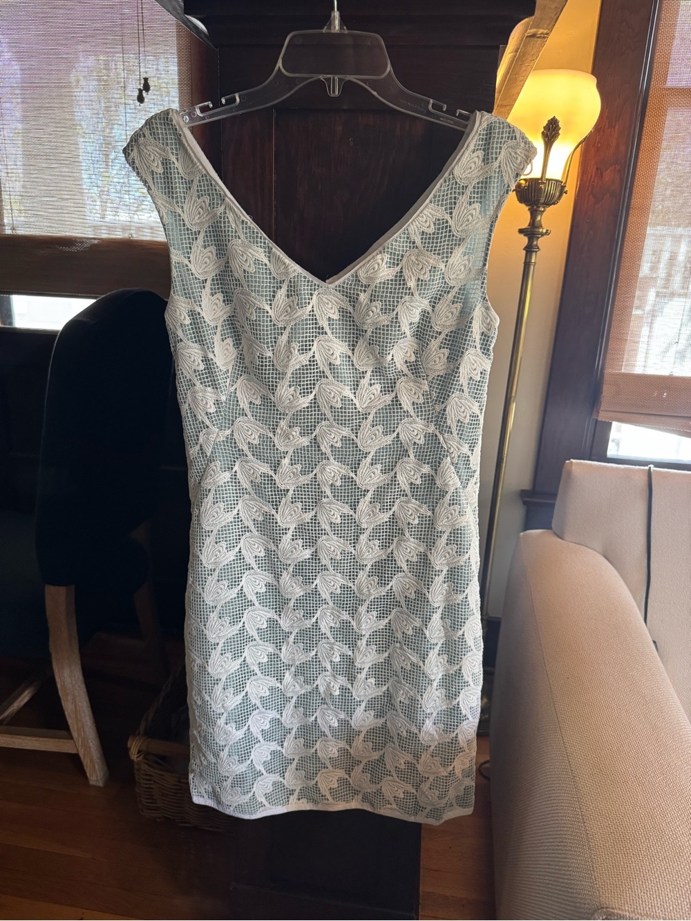 Tory Burch White Lace Overlay V-Neck Sheath Dress